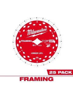 MLW48-40-1723 image(0) - Milwaukee Tool 7-1/4 Inch 24T Worm Drive Framing Circular Saw Blade Contractor Pack ( 25 PK)