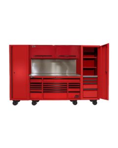 Homak Manufacturing 120" RS PRO CTS Roller Cabinet & Side Lockers Combo with Solid Backsplash - Red