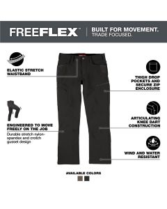 MLWM651B-3030 image(1) - Milwaukee Tool FREEFLEX Tech Pants - Black 30 X 30