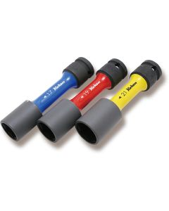 KKN14201M image(0) - Ko-ken USA 14201M 1/2 Sq. Dr. Wheel Nut Socket 3 piece Set, 17-21mm, 6 point Thin Wall and Color Coded by Size