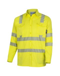 OBRZFI506-S image(0) - OBERON Button Up Shirt - Hi-Vis FR/Arc-Rated 7.5 oz 88/12 - Hi-Vis Yellow - Size: S