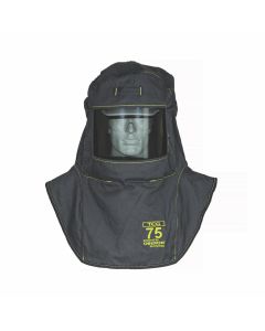 OBERON Hood with A8 Hard Hat Adapters - Arc Flash - 75 Cal TCG - Color: Black - Window: True Color Grey (TCG)