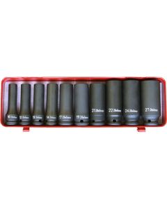 KKN14207M image(0) - Ko-ken USA 14207M 1/2 Sq. Dr. 10 Piece Impact Deep 6-Point Socket Set 10-27mm