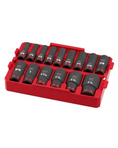 Milwaukee Tool SHOCKWAVE Impact Duty Socket 1/2&rdquo; Dr 15PC SAE TRAY Set