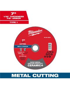 MLW49-94-0233 image(0) - Milwaukee Tool 7" x 1/16" x 7/8" Ceramic+ Metal Cut Off Wheel -Type 1
