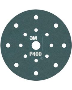 3M 34800 270J Series Flexible Dust Free Abrasive Disc, 6 in Dia, P400 Grit, Hook and Loop, Green
