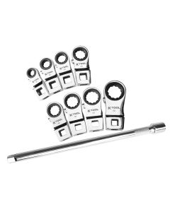 KTIXD2CWSS image(0) - K Tool International Ratcheting Crowfoot Set SAE 9 Piece 3/8 Inch Drive 72 Tooth