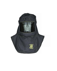 OBRTCG40-A8HVSL image(1) - OBERON Hood with A8 Hard Hat Adapters - Arc Flash - 40 Cal TCG - With Fresh Air Arc Flash Hood Ventilation System & Light - Color: Black - Window: True Color Grey (TCG)