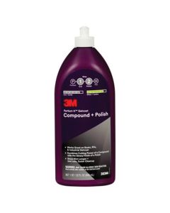3M Perfect-It 30344 Gelcoat Compound + Polish, 1 qt Bottle, White, Liquid