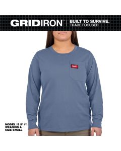 MLWF551U-2X image(1) - Milwaukee Tool Womens GRIDIRON Pocket T-Shirt - Long Sleeve Blue 2X