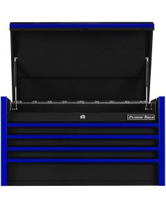 Extreme Tools DX Series 41in. W X 25in. D 4 Drawer Top Chest 100 lbs Slides, Black with Blue Drawer Pulls,