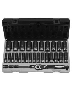 GRE82629MD image(1) - Grey Pneumatic 1/2" Dr. 29pc Metric Deep Duo-Socket Set - 6 Pt.