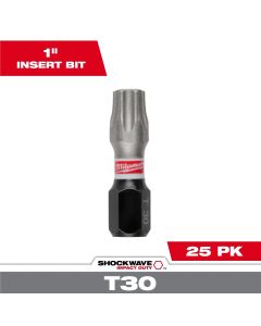 MLW48-32-4137 image(0) - Milwaukee Tool SHOCKWAVE Impact Duty 1 Inch T30 INSERT BITS 25Pk