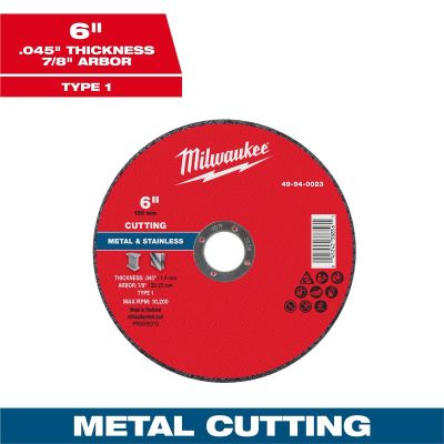 MLW49-94-0023 image(0) - Milwaukee Tool 6" x .045" x 7/8" Metal Cut Off Wheel -Type 1