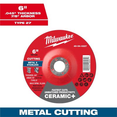 MLW49-94-0227 image(0) - Milwaukee Tool 6" x .045" x 7/8" Ceramic+ Metal Cut Off Wheel -Type 27
