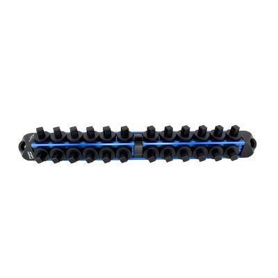 AST938VB image(0) - Astro Pneumatic 3/8 Inch Drive V12 Locking Magnetic Socket Organizer for 24 Sockets plus Ratchet - Blue