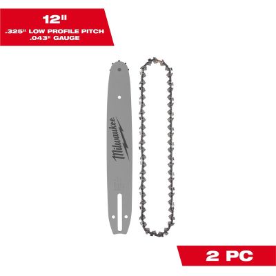 MLW49-16-2846 image(0) - Milwaukee Tool 12" .325" LOW PROFILE&trade; Pitch, .043" Gauge Saw Chain and Guide Bar Set